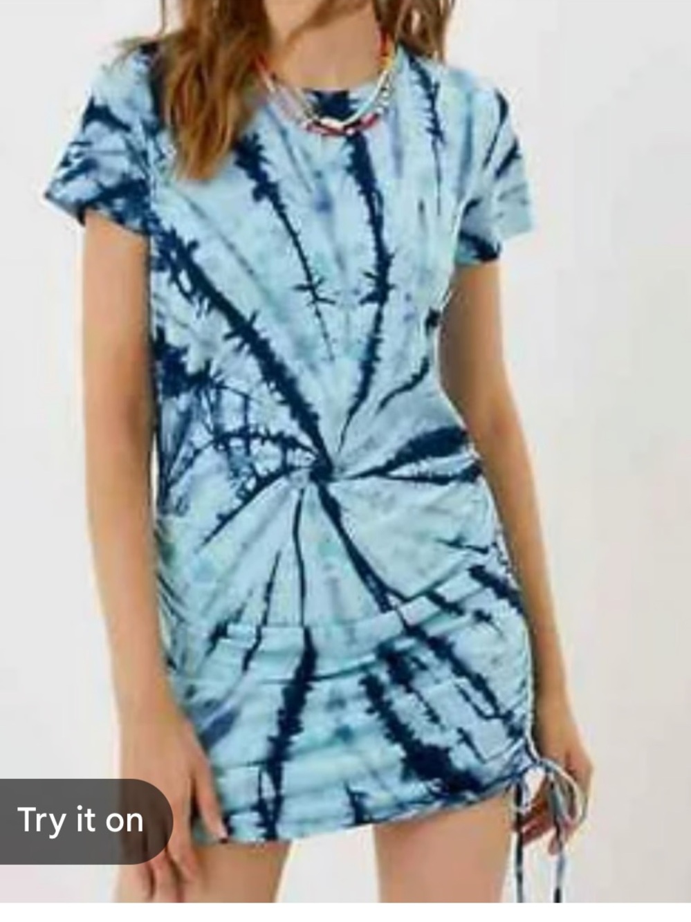 Victorias Secret PINK Tye Dye Torquoise Spiral Dress Ruched Sz XL Boho Festival